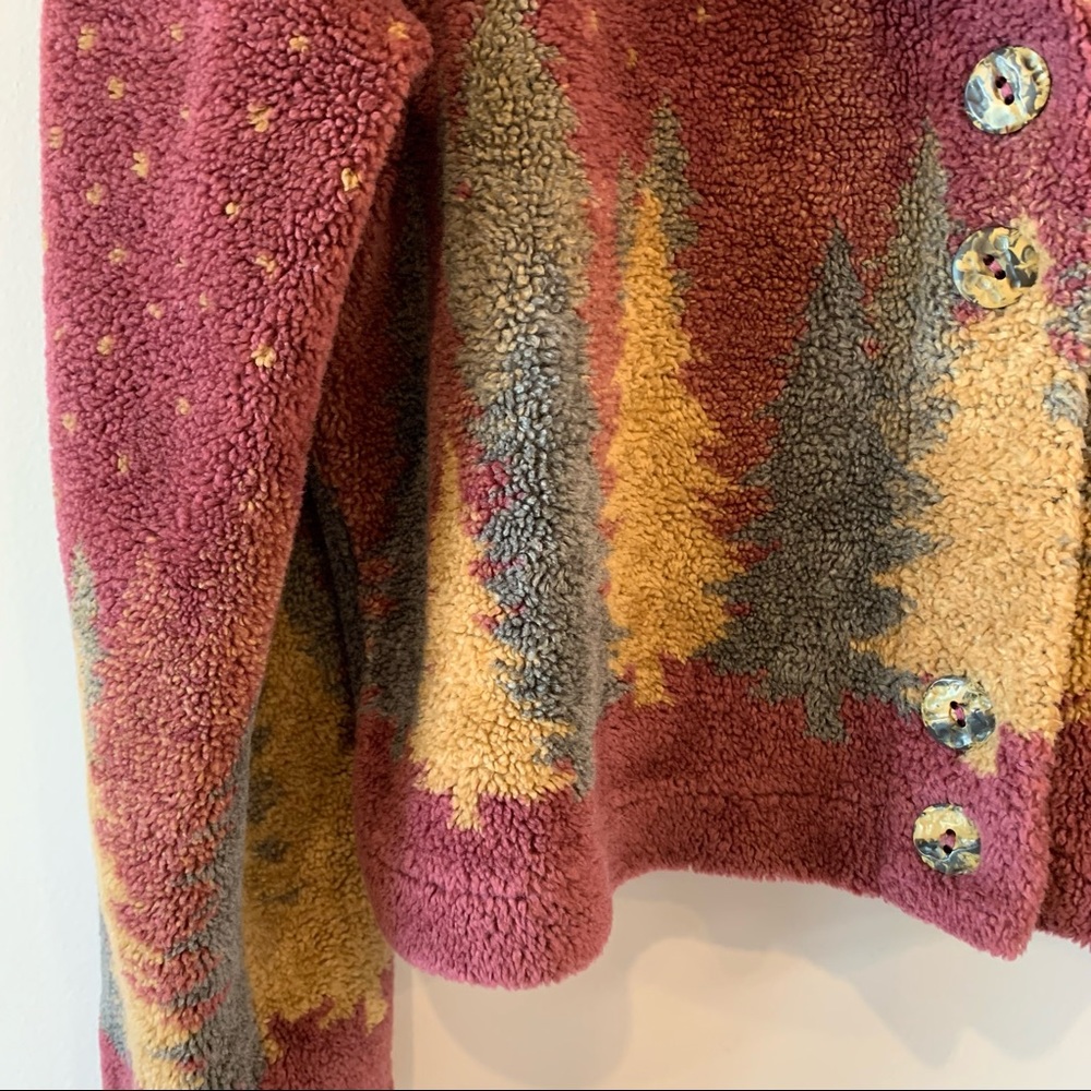Vintage Country Clothing Co Fleece Jacket Shearling XL Trees Mauve Suede Collar - Picture 4 of 8